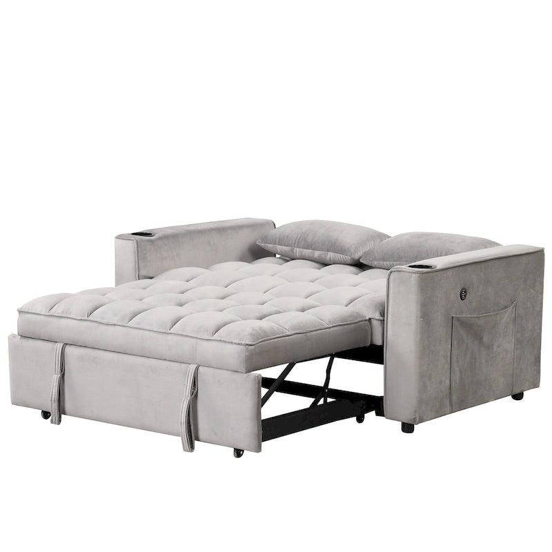58" 4-in-1 Multi-functional Sofa Bed with Cup Holder and USB Port