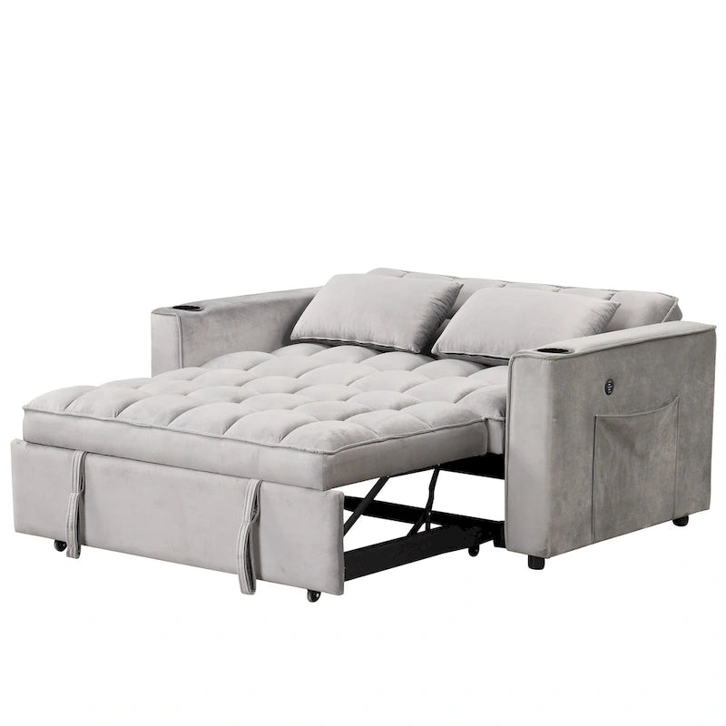 58" 4-in-1 Multi-functional Sofa Bed with Cup Holder and USB Port