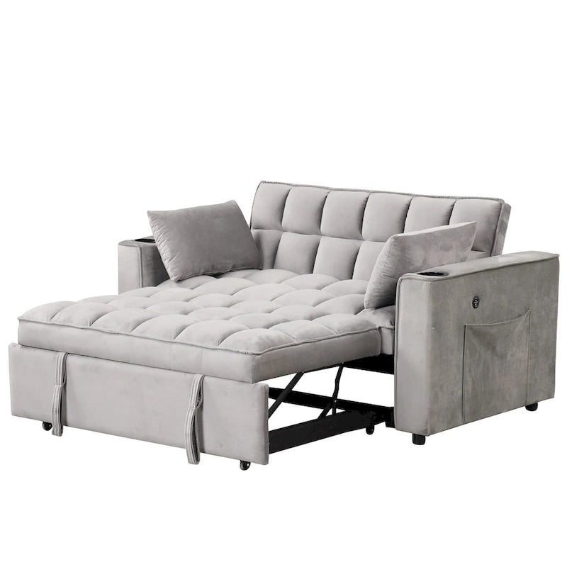 58" 4-in-1 Multi-functional Sofa Bed with Cup Holder and USB Port