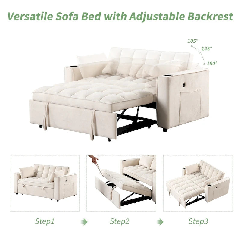 58" 4-in-1 Multi-functional Sofa Bed with Cup Holder and USB Port