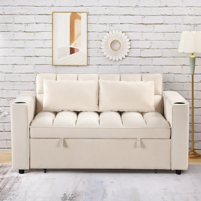 58" 4-in-1 Multi-functional Sofa Bed with Cup Holder and USB Port