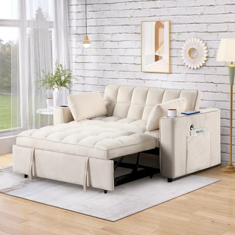 58" 4-in-1 Multi-functional Sofa Bed with Cup Holder and USB Port