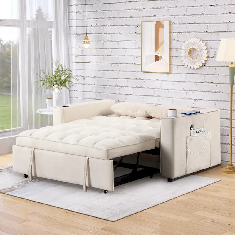 58" 4-in-1 Multi-functional Sofa Bed with Cup Holder and USB Port
