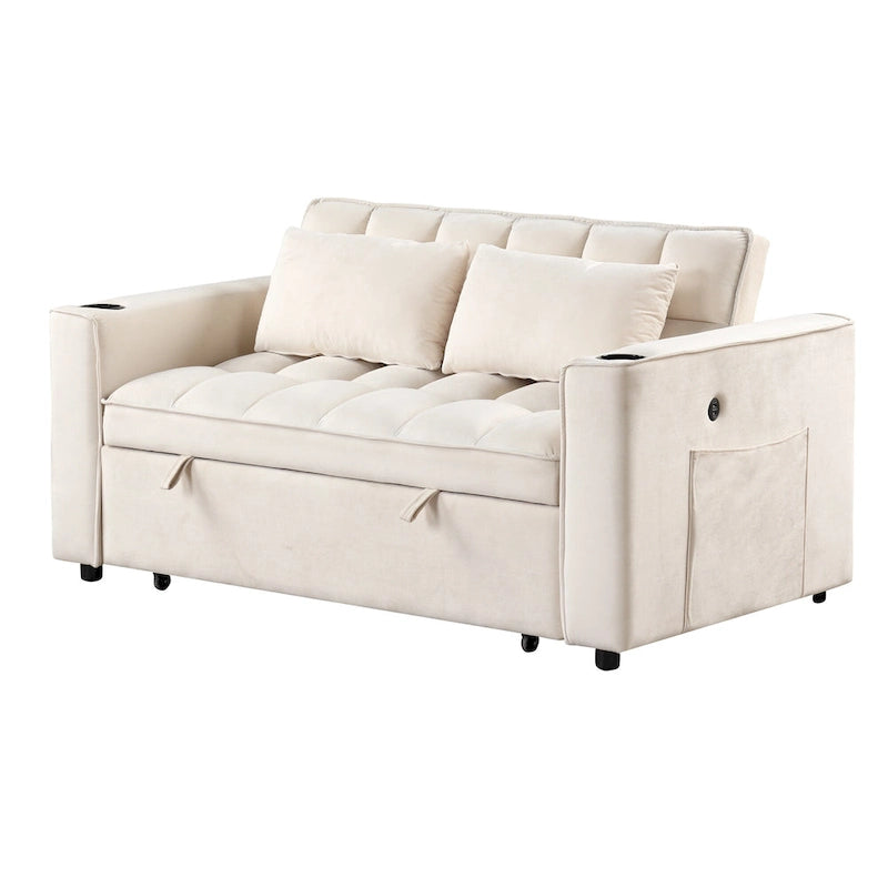 58" 4-in-1 Multi-functional Sofa Bed with Cup Holder and USB Port