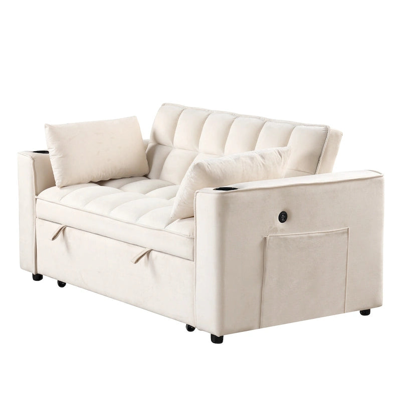 58" 4-in-1 Multi-functional Sofa Bed with Cup Holder and USB Port