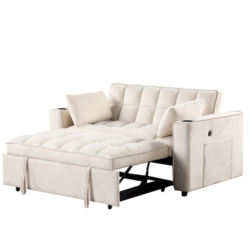 58" 4-in-1 Multi-functional Sofa Bed with Cup Holder and USB Port