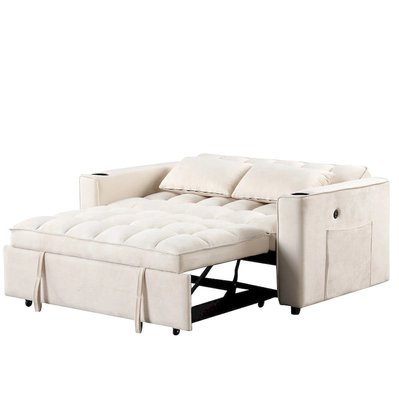 58" 4-in-1 Multi-functional Sofa Bed with Cup Holder and USB Port