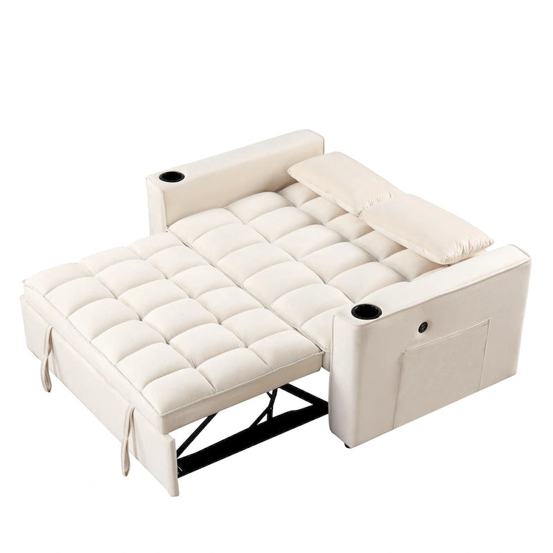 58" 4-in-1 Multi-functional Sofa Bed with Cup Holder and USB Port