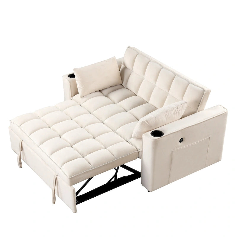 58" 4-in-1 Multi-functional Sofa Bed with Cup Holder and USB Port