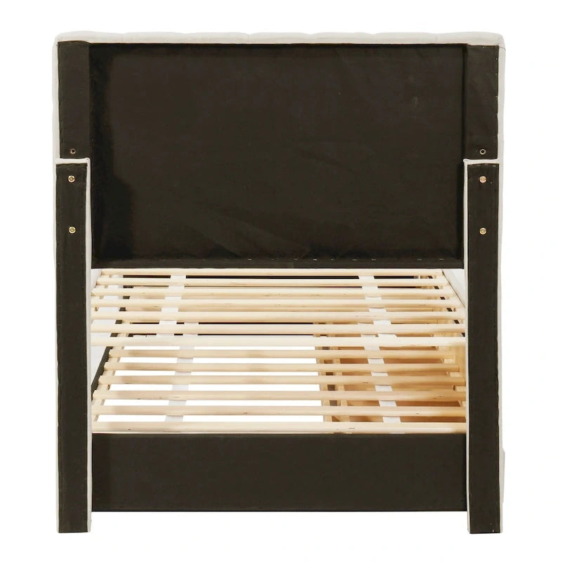Twin Size Linen Upholstered Platform Bed Frame with Trundle & 3 Drawers