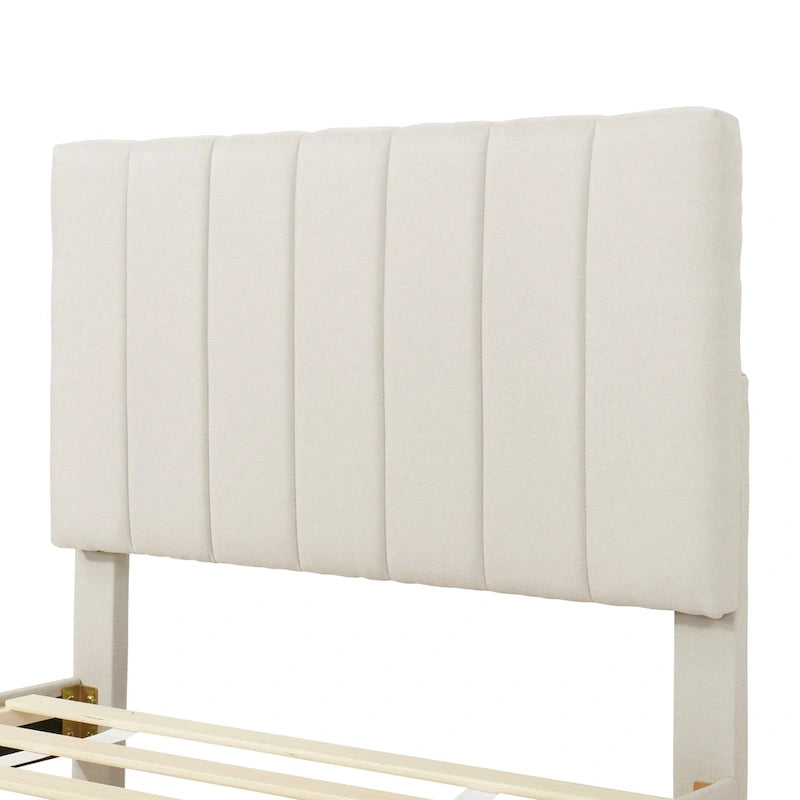Twin Size Linen Upholstered Platform Bed Frame with Trundle & 3 Drawers