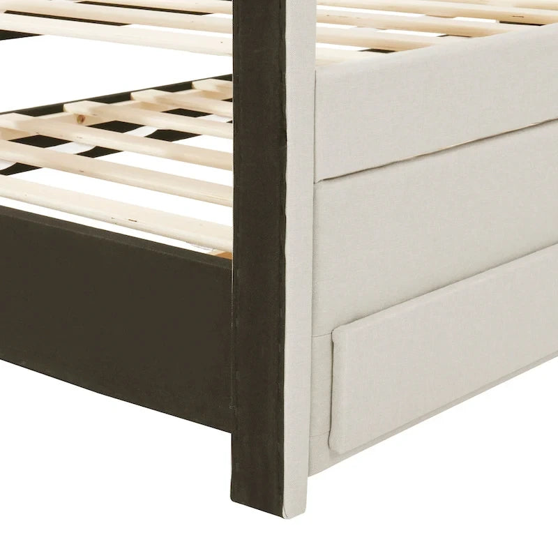 Twin Size Linen Upholstered Platform Bed Frame with Trundle & 3 Drawers