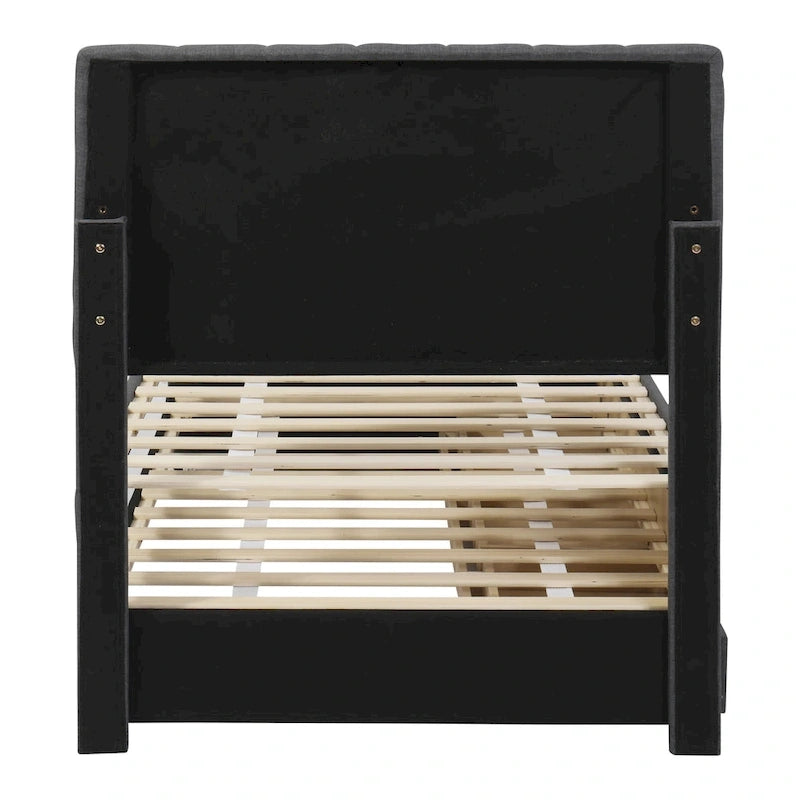 Twin Size Linen Upholstered Platform Bed Frame with Trundle & 3 Drawers