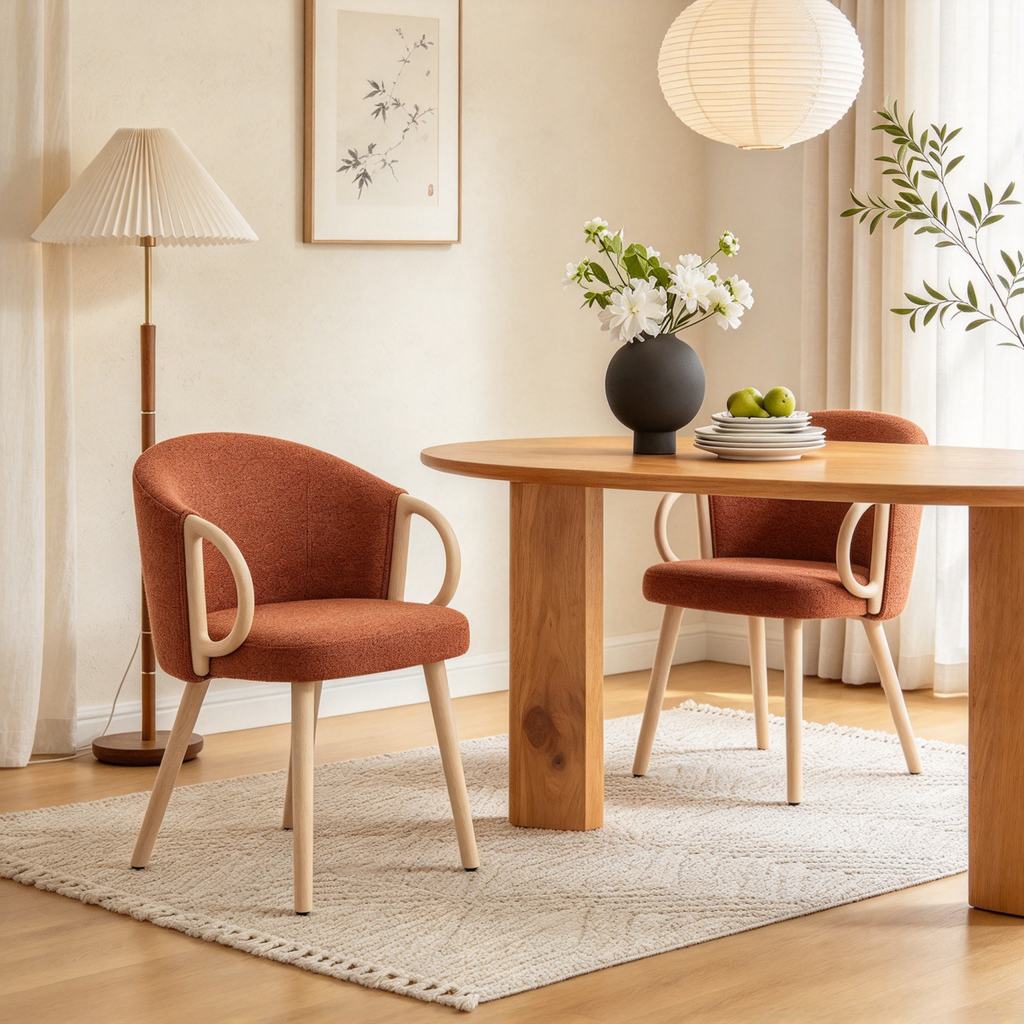 Modern Fabric Accent Dining Chair with Wood Armrests (Set of 2)