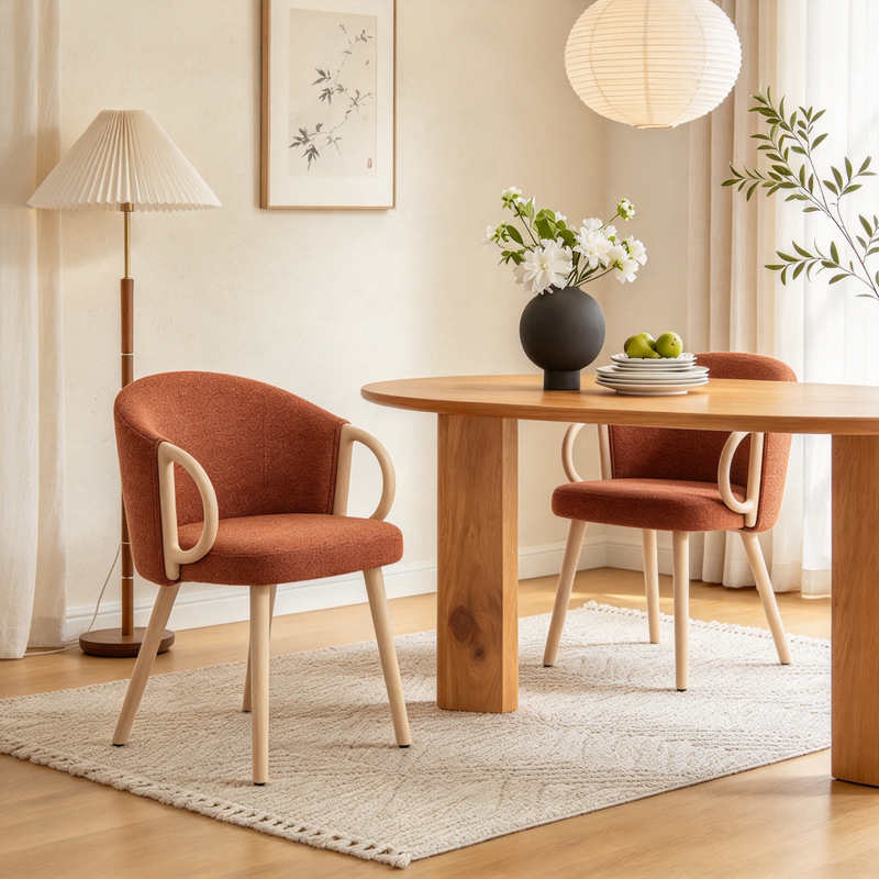 Modern Fabric Accent Dining Chair with Wood Armrests (Set of 2)