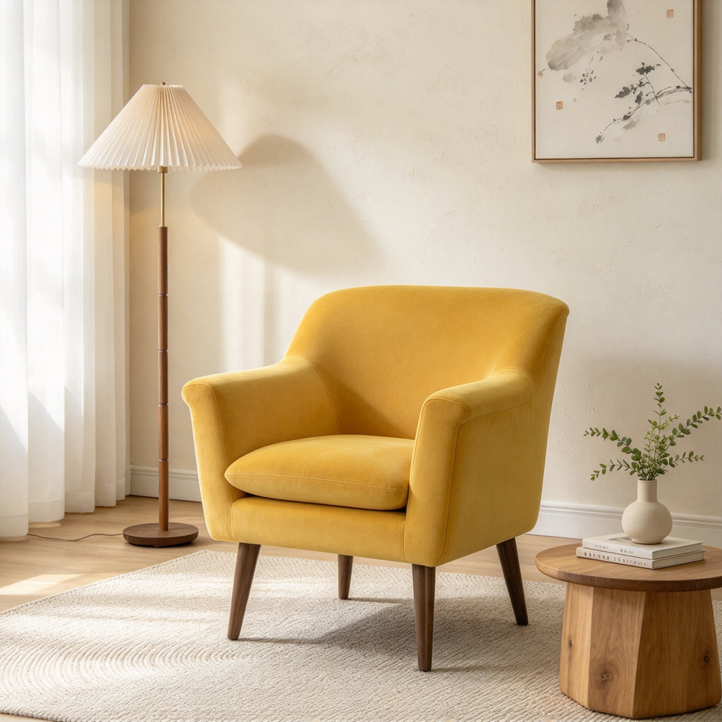 Woven Fabric Oversized Armchair, Mid-Century Modern