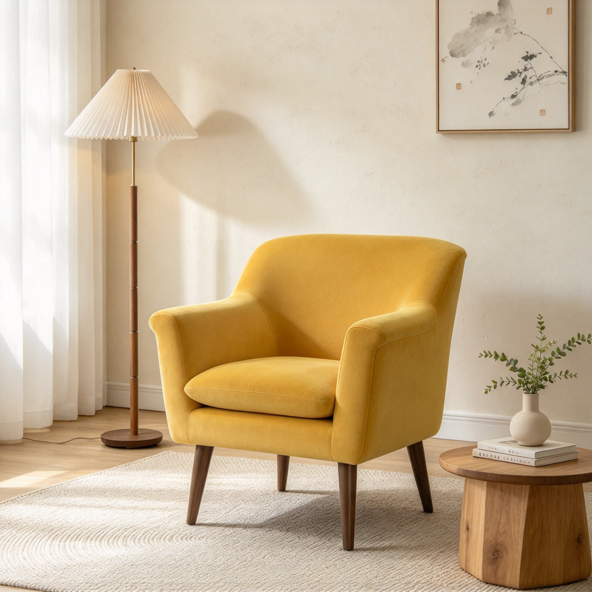 Woven Fabric Oversized Armchair, Mid-Century Modern