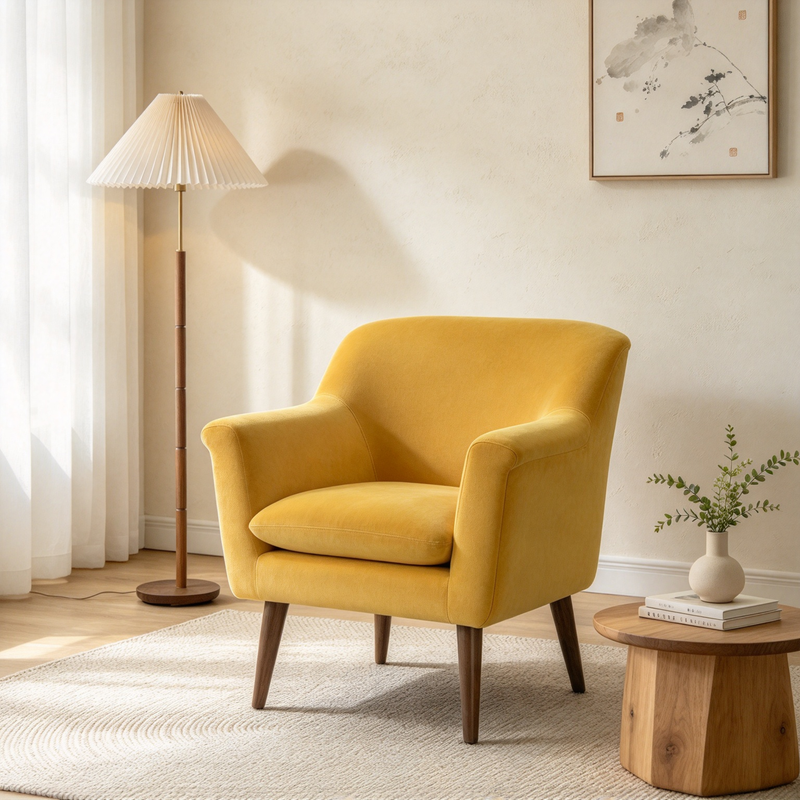 Woven Fabric Oversized Armchair, Mid-Century Modern