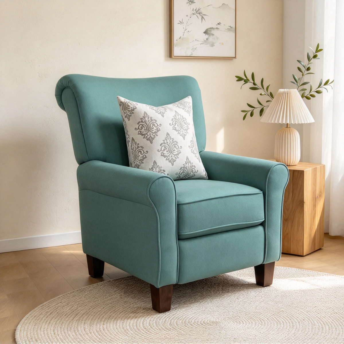 Manual Push-Back Recliner Lounge Chair, Teal