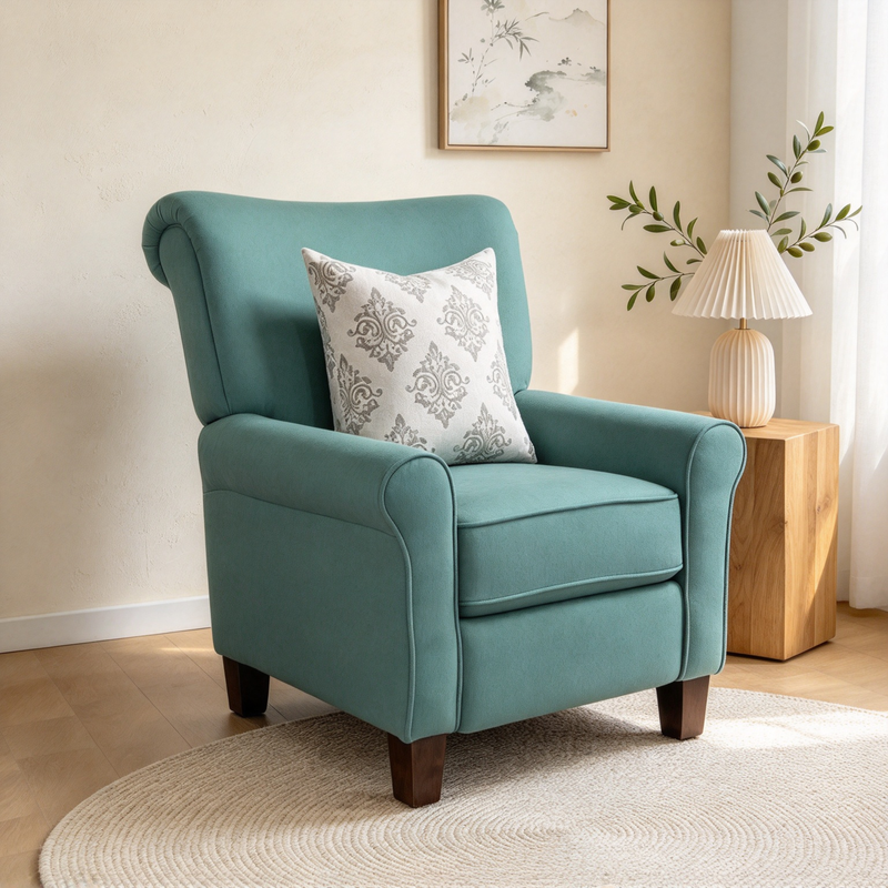 Manual Push-Back Recliner Lounge Chair, Teal