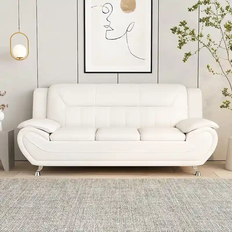Modern Bonded Leather Upholstered Sofa