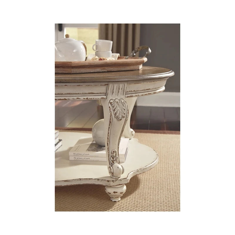 Oval Coffee Table, White/Brown Cottage Style