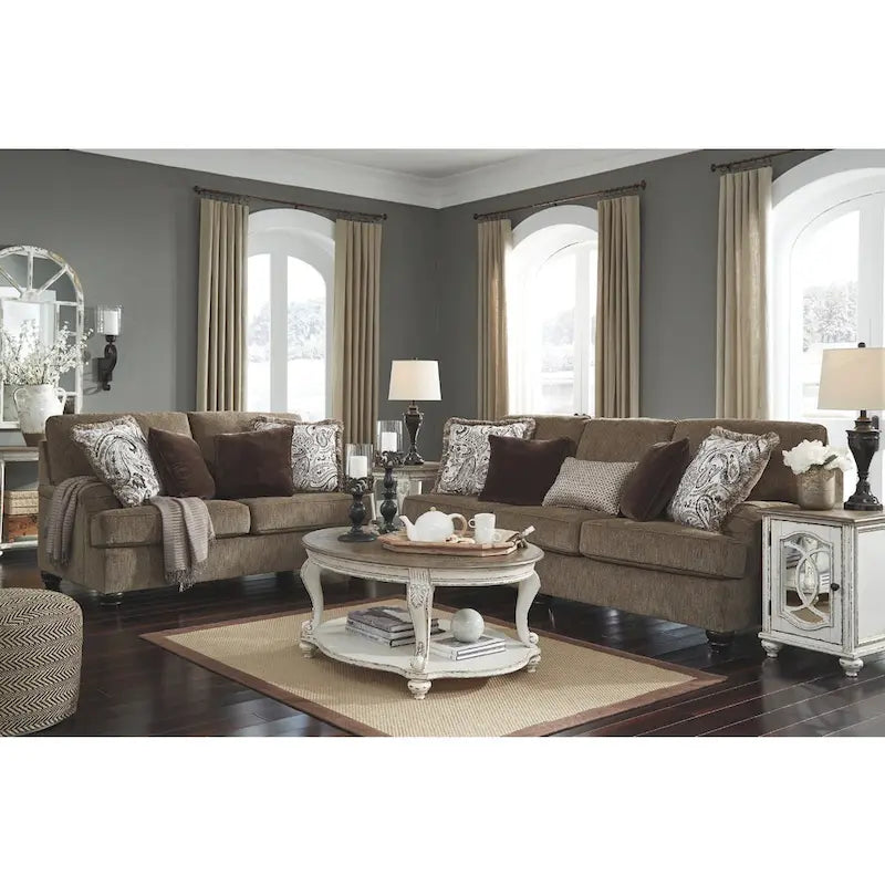 Oval Coffee Table, White/Brown Cottage Style