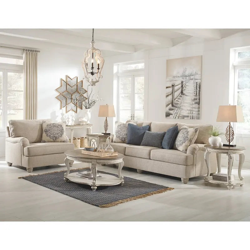 Oval Coffee Table, White/Brown Cottage Style