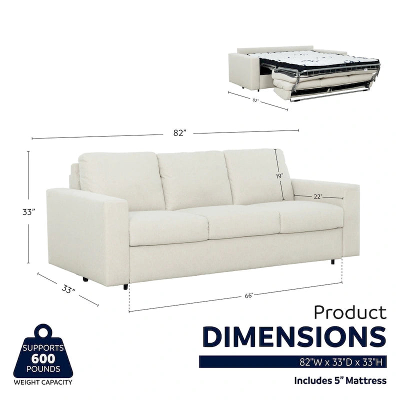 82 in. Queen Sleeper Sofa with 5-Inch Memory Foam Mattress