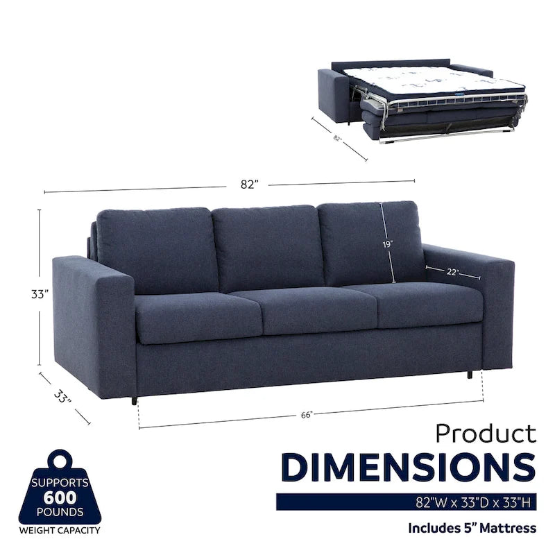 82 in. Queen Sleeper Sofa with 5-Inch Memory Foam Mattress
