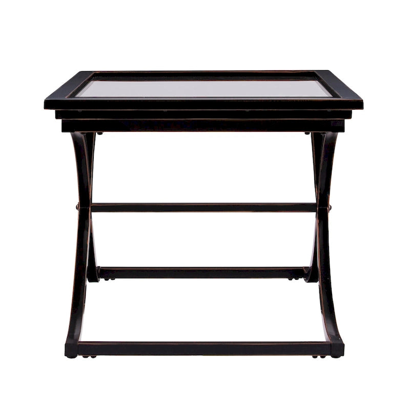 Black & Copper Distressed Metal Coffee Table with Tempered Glass Top
