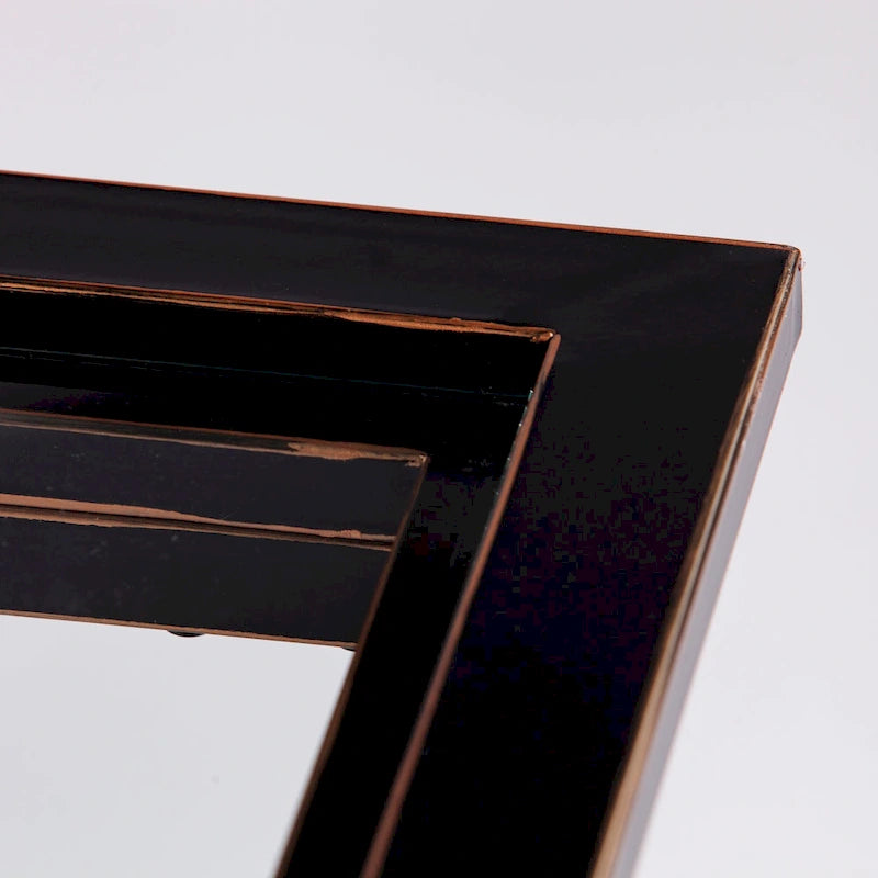 Black & Copper Distressed Metal Coffee Table with Tempered Glass Top