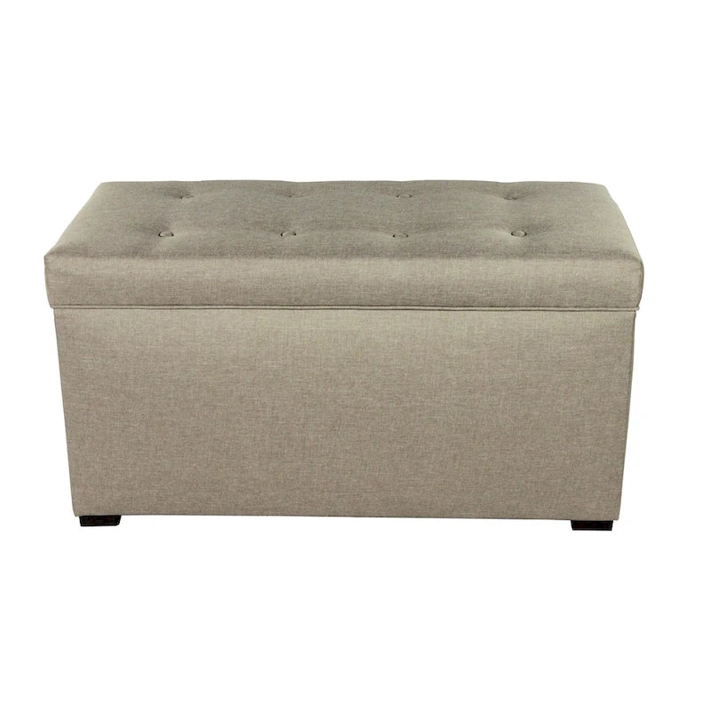 8-Button Tufted Beige Storage Trunk Bench