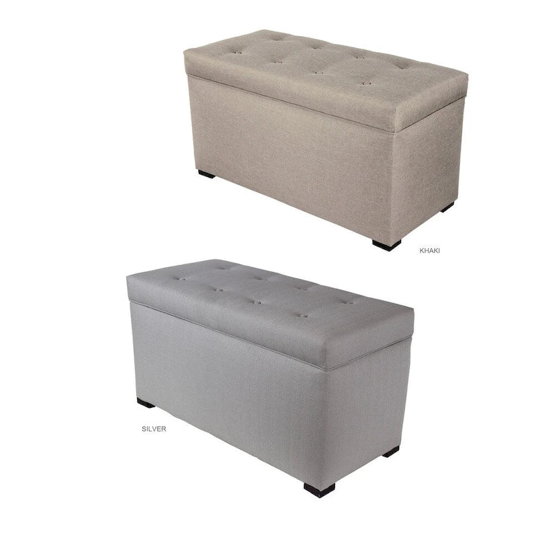 8-Button Tufted Beige Storage Trunk Bench