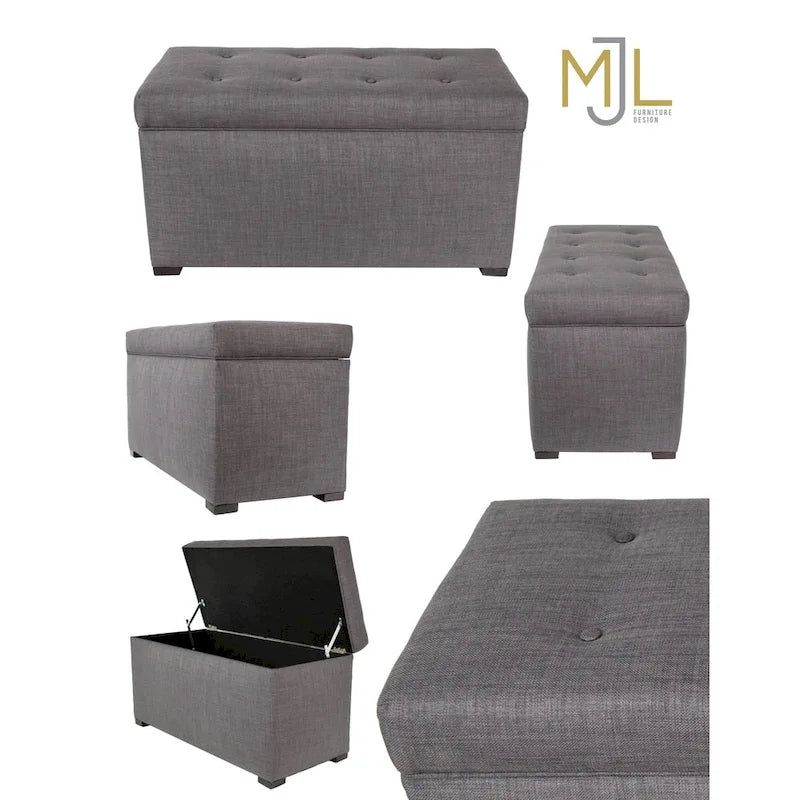 8-Button Tufted Beige Storage Trunk Bench
