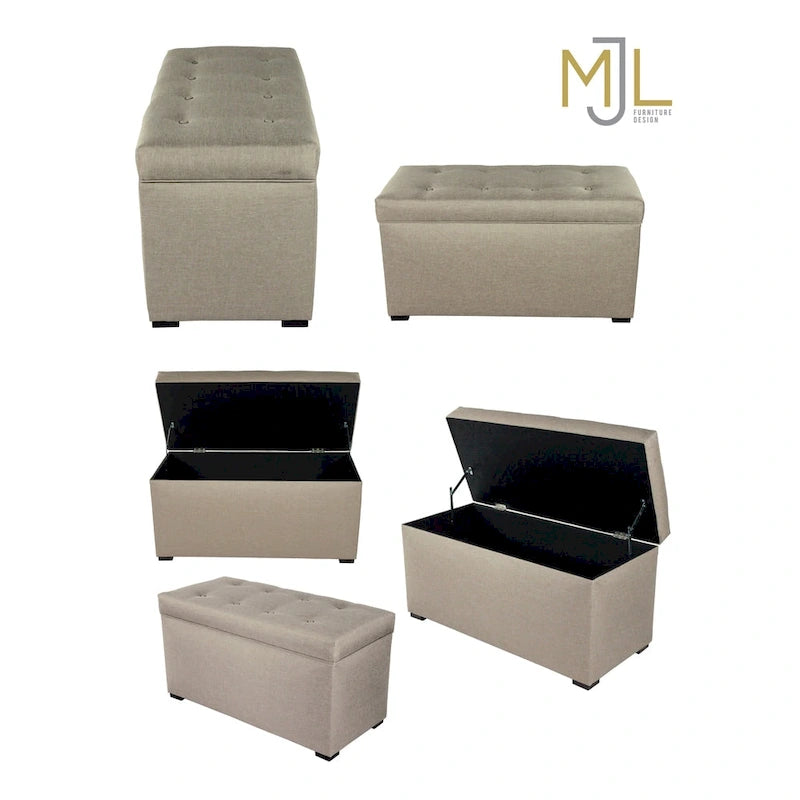 8-Button Tufted Beige Storage Trunk Bench