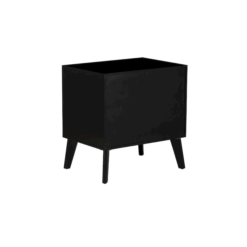 2-Drawer Wooden & Cane Mid-Century Nightstand