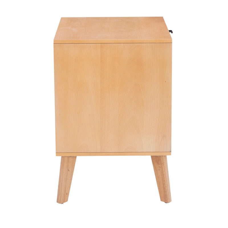 2-Drawer Wooden & Cane Mid-Century Nightstand
