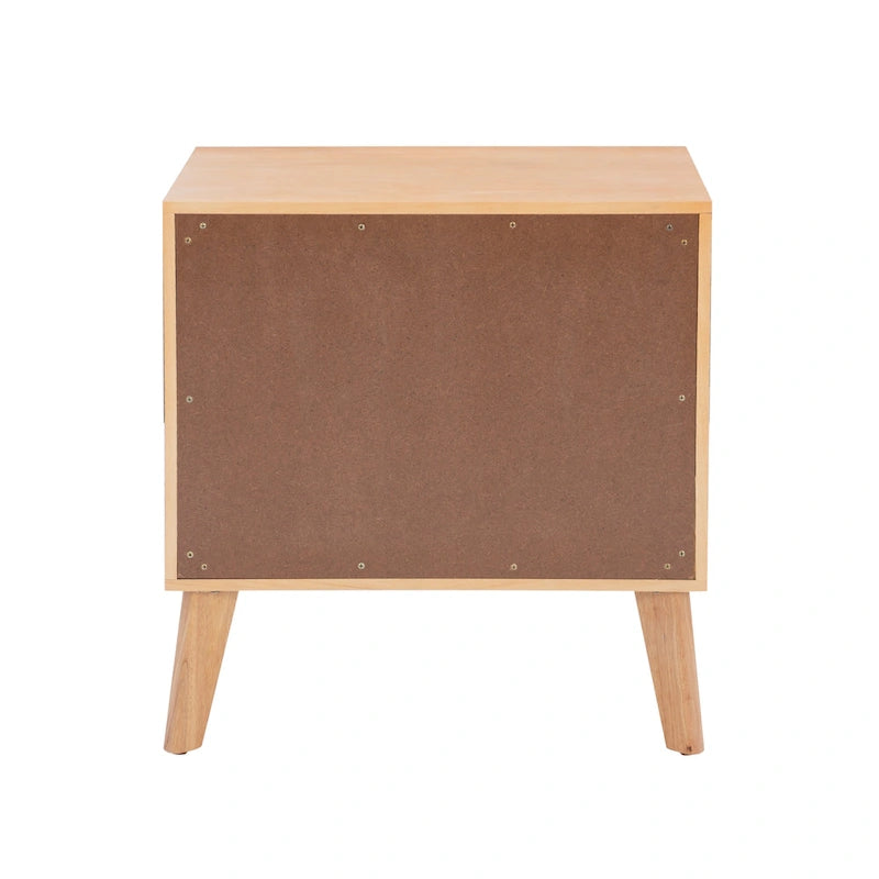 2-Drawer Wooden & Cane Mid-Century Nightstand