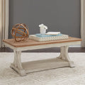 Antique White & Chestnut Rectangular Cocktail Table with Casters