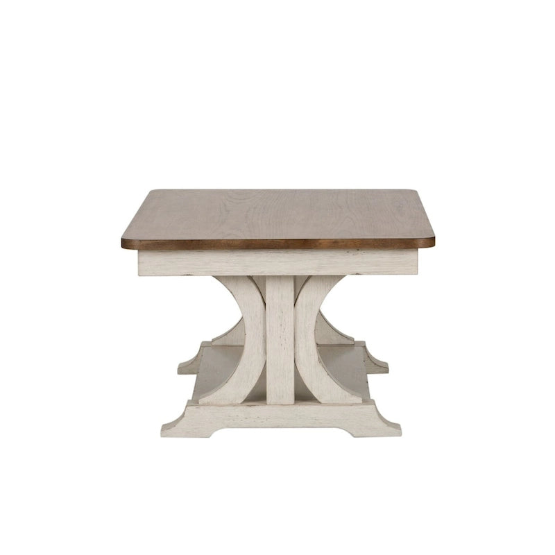 Antique White & Chestnut Rectangular Cocktail Table with Casters