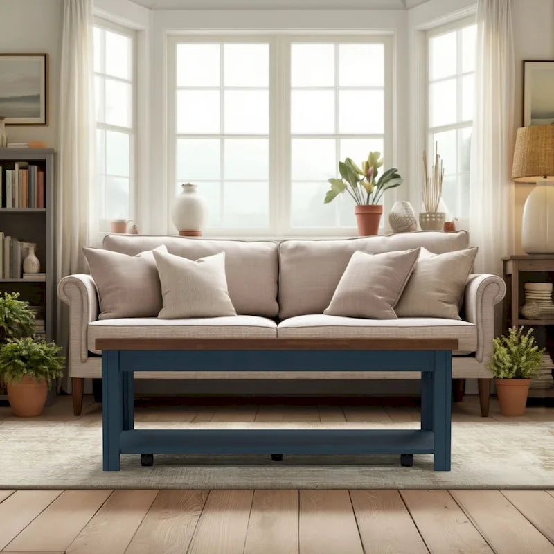 48-Inch Coffee Table, Blue Denim & Whiskey Two-Tone, No Assembly Required