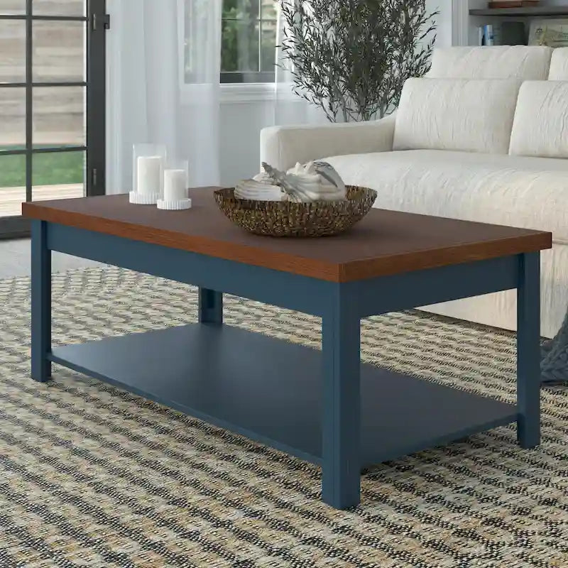 48-Inch Coffee Table, Blue Denim & Whiskey Two-Tone, No Assembly Required