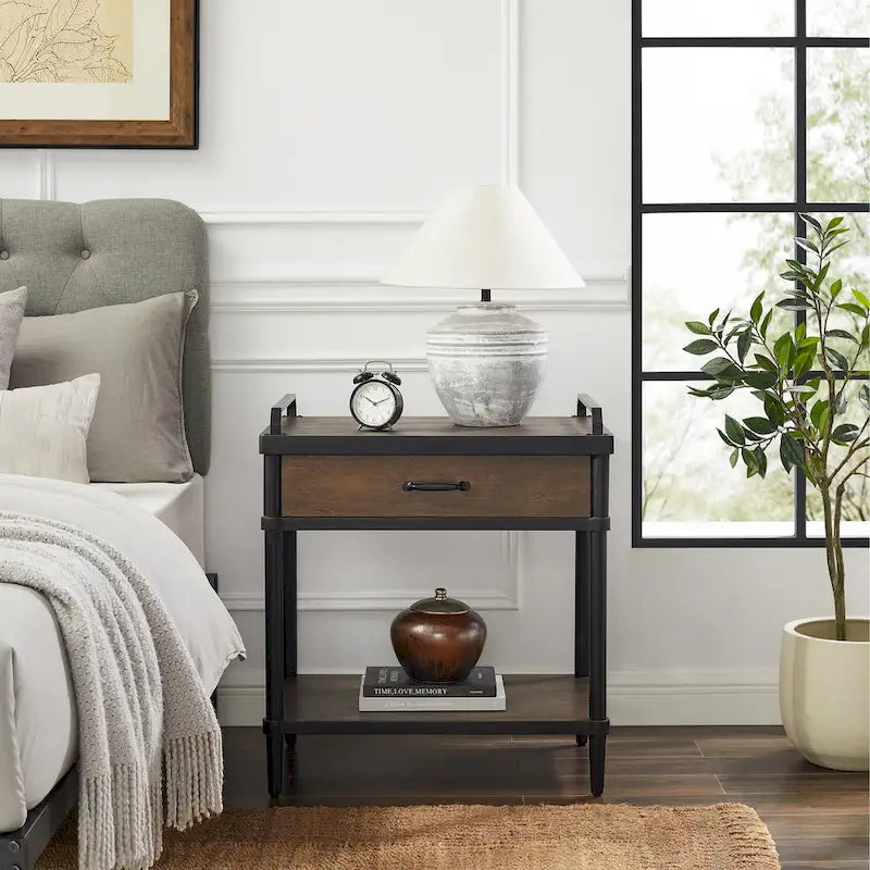 Mid-Century Wood Side End Table with Drawer