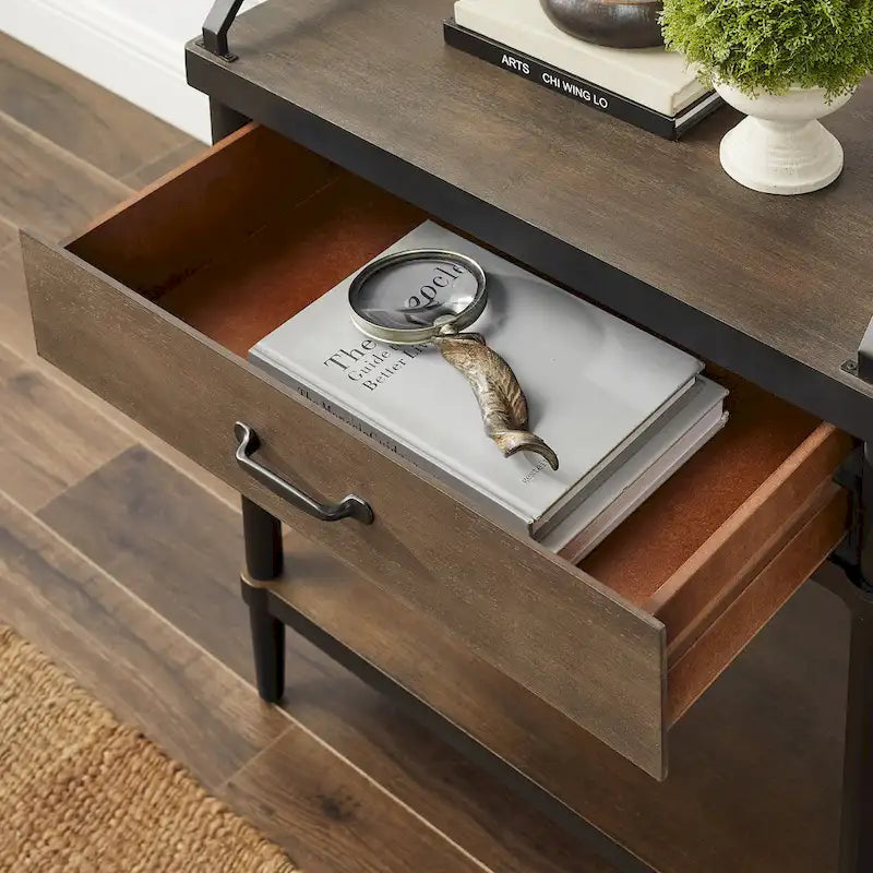 Mid-Century Wood Side End Table with Drawer