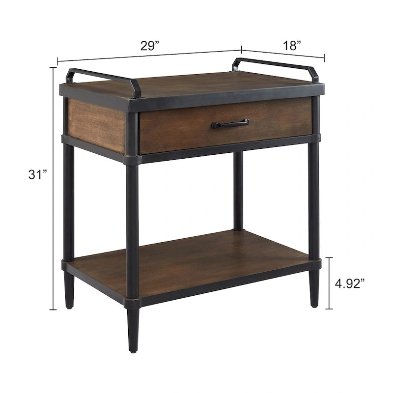 Mid-Century Wood Side End Table with Drawer