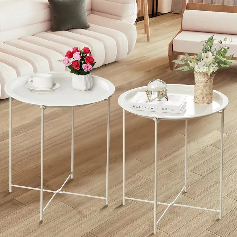 Folding Round Metal Side Table, Anti-Rust & Waterproof