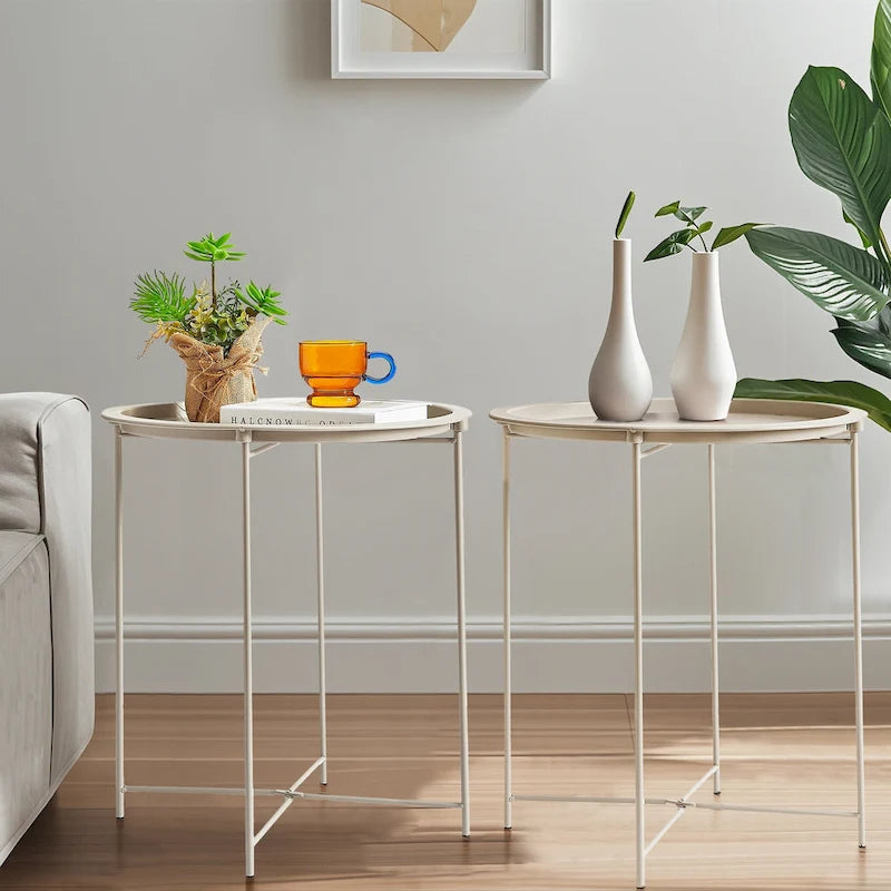 Folding Round Metal Side Table, Anti-Rust & Waterproof