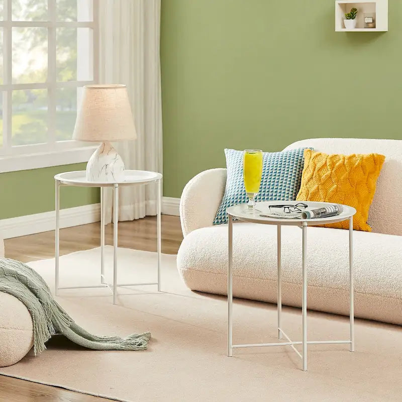 Folding Round Metal Side Table, Anti-Rust & Waterproof