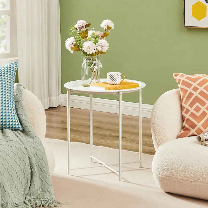 Folding Round Metal Side Table, Anti-Rust & Waterproof